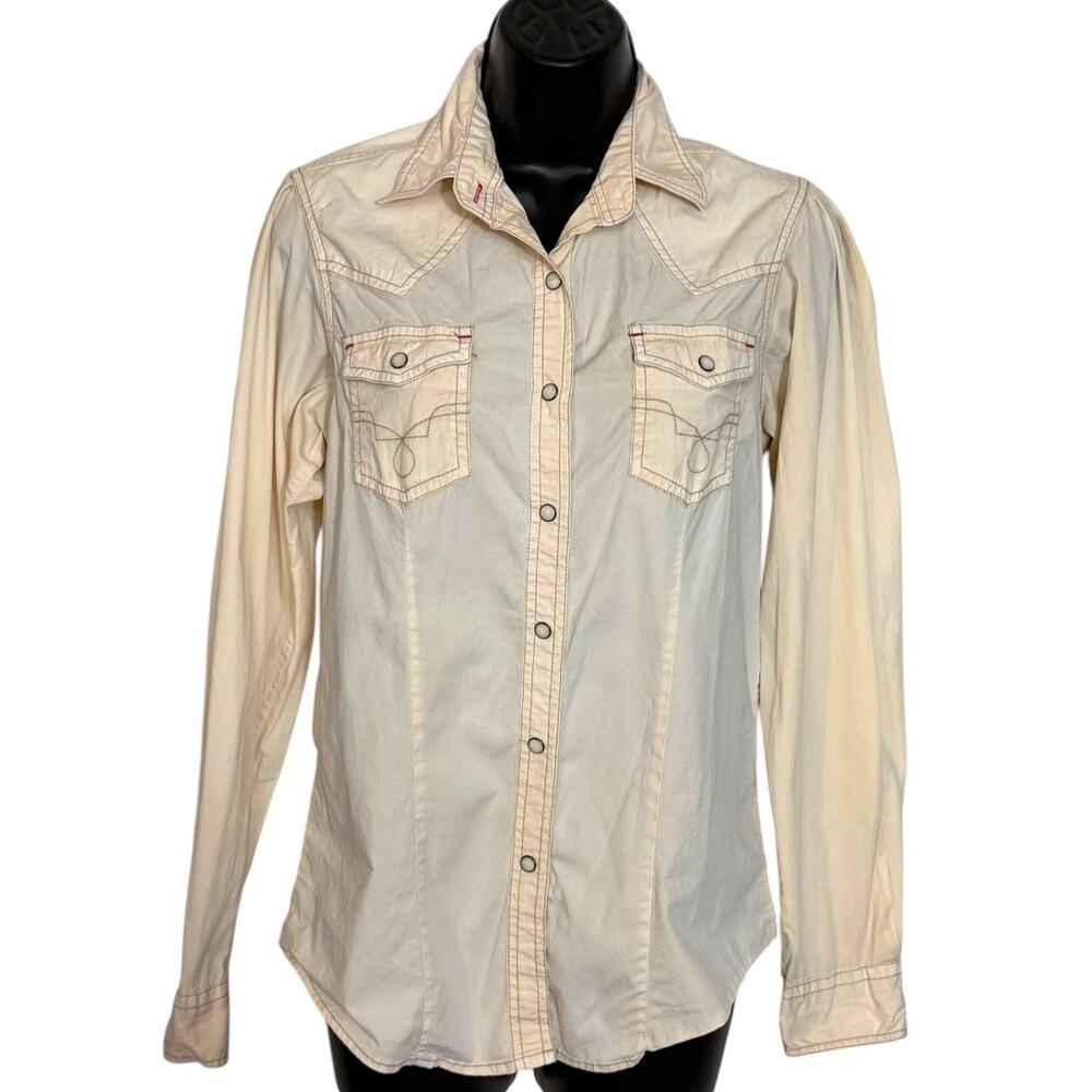 ROCKIN C WOMEN'S CREAM PEARL SNAP WESTERN SHIRT SIZE S LONG SLEEVE COWBOY STITCH